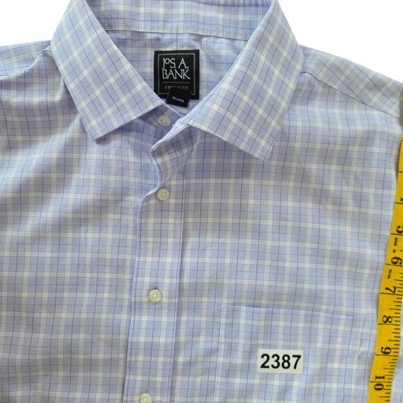 Jos A Bank Traveler Traditional Blue  Plaid Long Sleeve Button Up Dress Shirt - Picture 8 of 8
